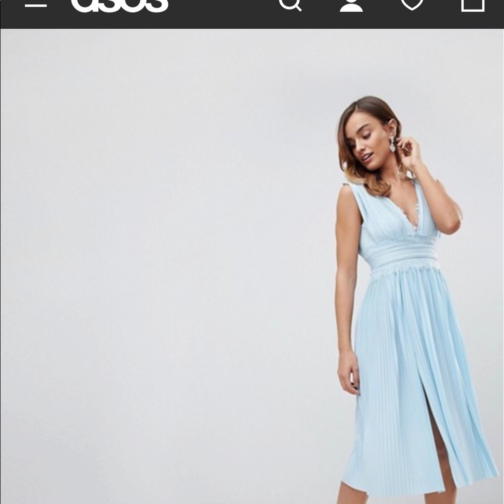 ASOS Premium Lace Insert Pleated Midi Dress